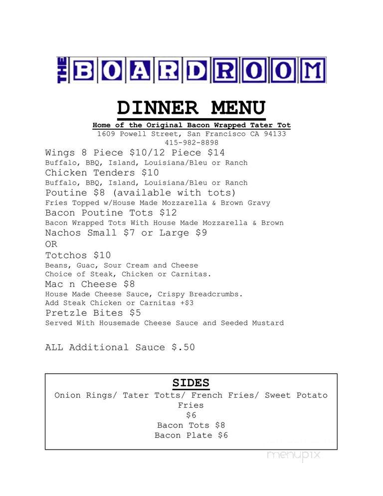 Boardroom - San Francisco, CA menu_pic