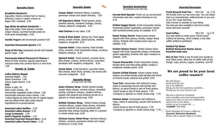 Crescent Moon Coffee & Tea - Mullica Hill, NJ menu_pic