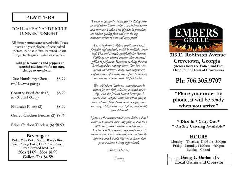 Ember's Grill - Augusta, GA menu_pic