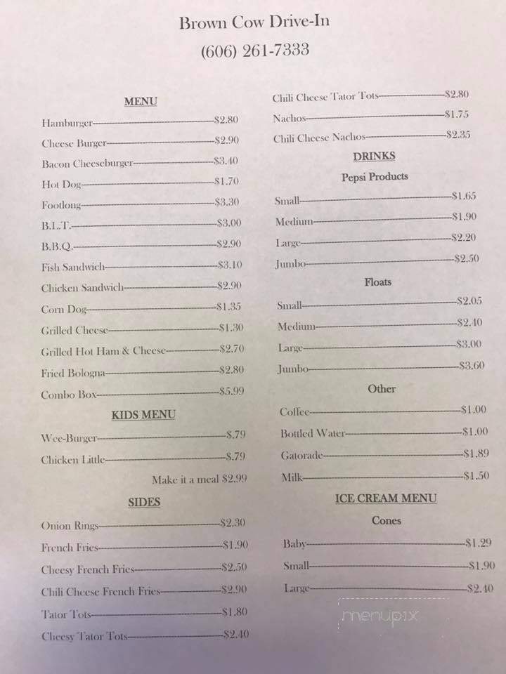 Brown Cow - Corbin, KY menu_pic