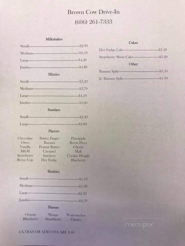 Brown Cow - Corbin, KY menu_pic