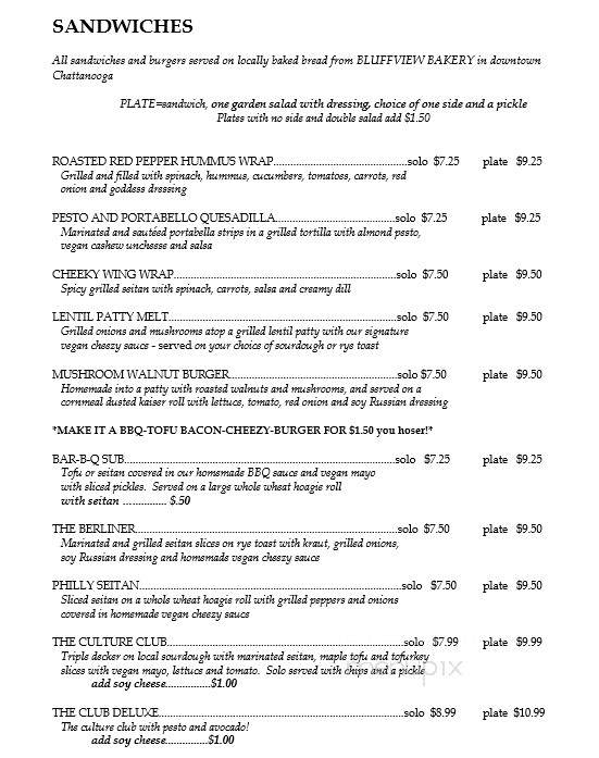 Sluggo's North Vegetarian Cafe - Chattanooga, TN menu_pic
