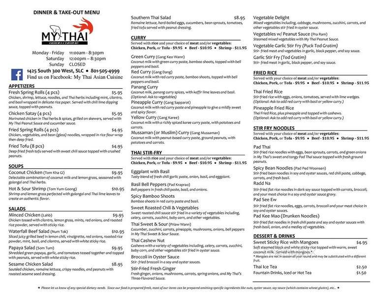 Thai Garden & Noodle House - Salt Lake City, UT menu_pic