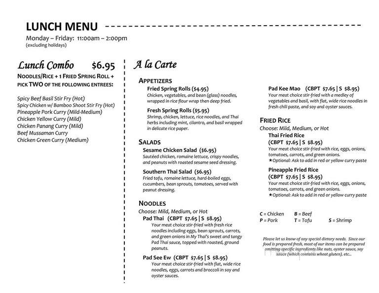 Thai Garden & Noodle House - Salt Lake City, UT menu_pic