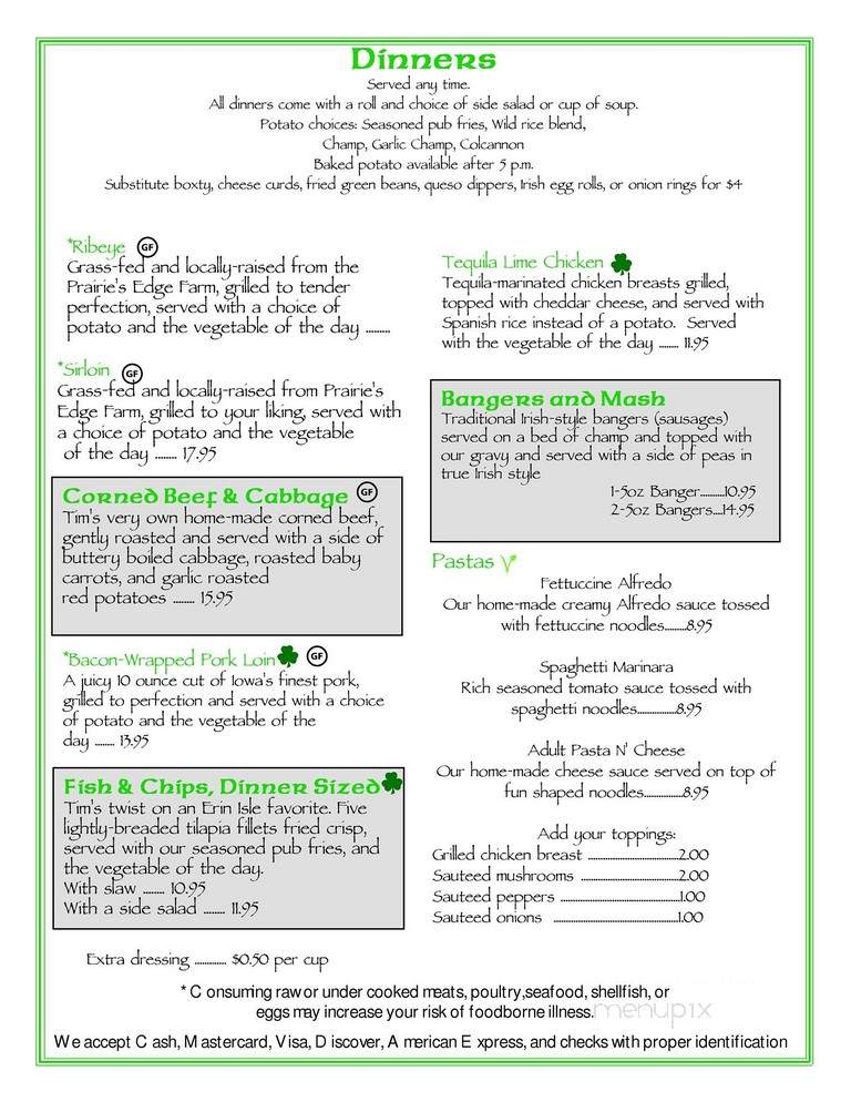 Fennellys' Irish Pub - Elkader, IA menu_pic