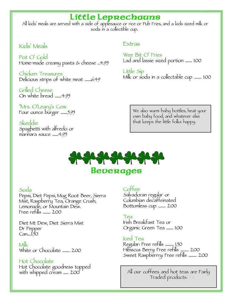 Fennellys' Irish Pub - Elkader, IA menu_pic