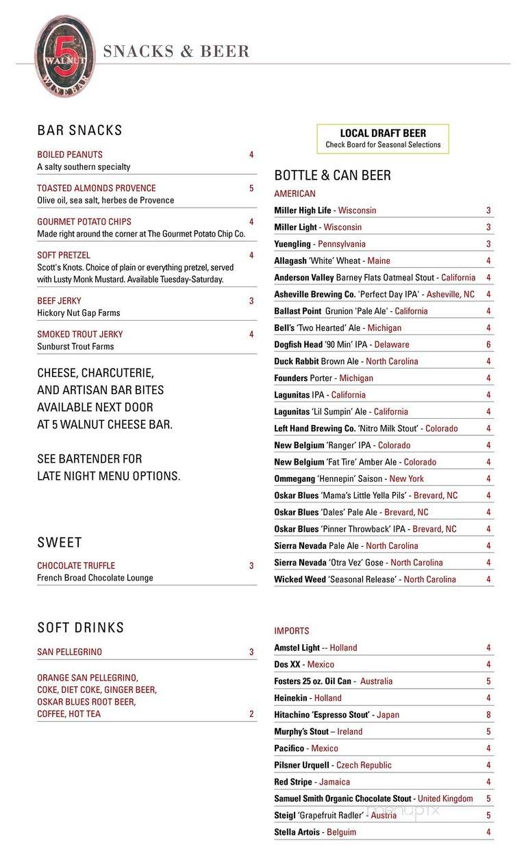 5 Walnut - Asheville, NC menu_pic