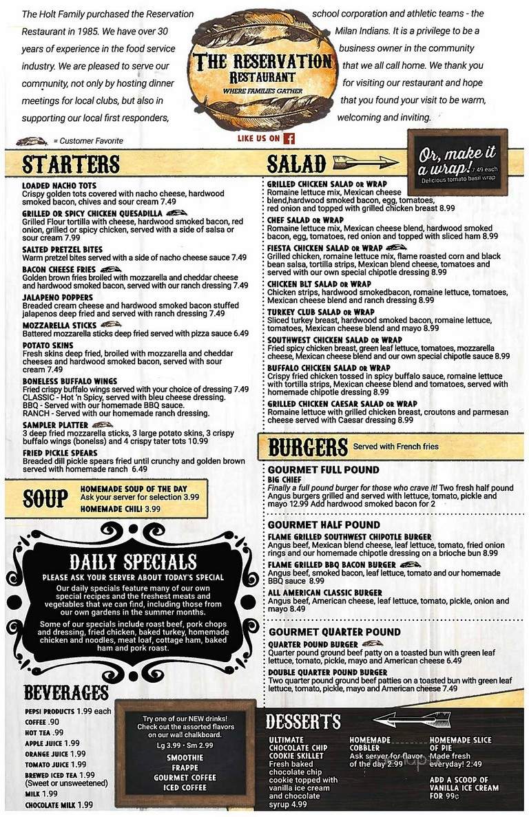 The Reservation - Milan, IN menu_pic