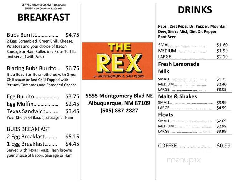 Bubsters - Rex's Hamburgers - Albuquerque, NM menu_pic