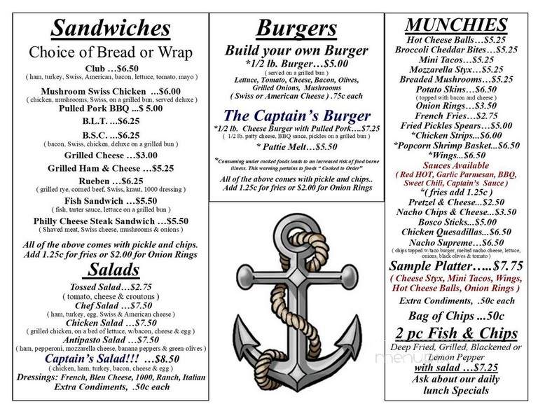 Captain's Quarters Lounge - Burton, MI menu_pic