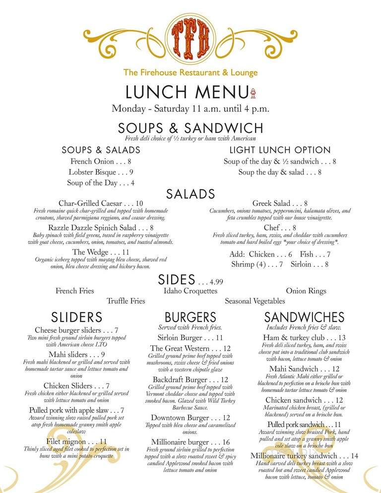 Firehouse Restaurant & Lounge - Melbourne, FL menu_pic