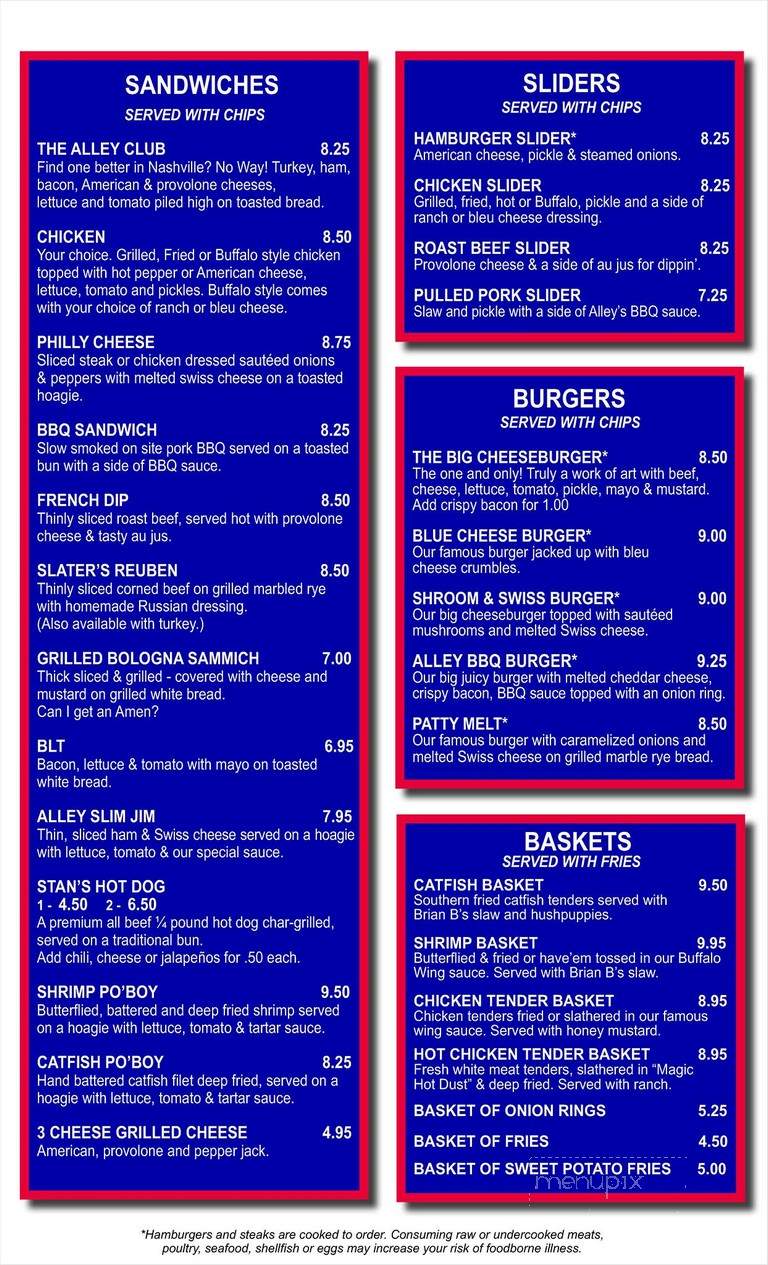 Alley Pub - Nashville, TN menu_pic
