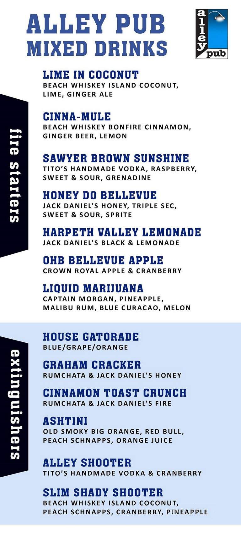 Alley Pub - Nashville, TN menu_pic
