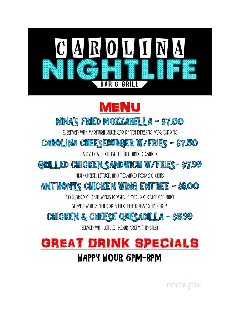 Carolina Nightlife & Grill - Darlington, SC menu_pic