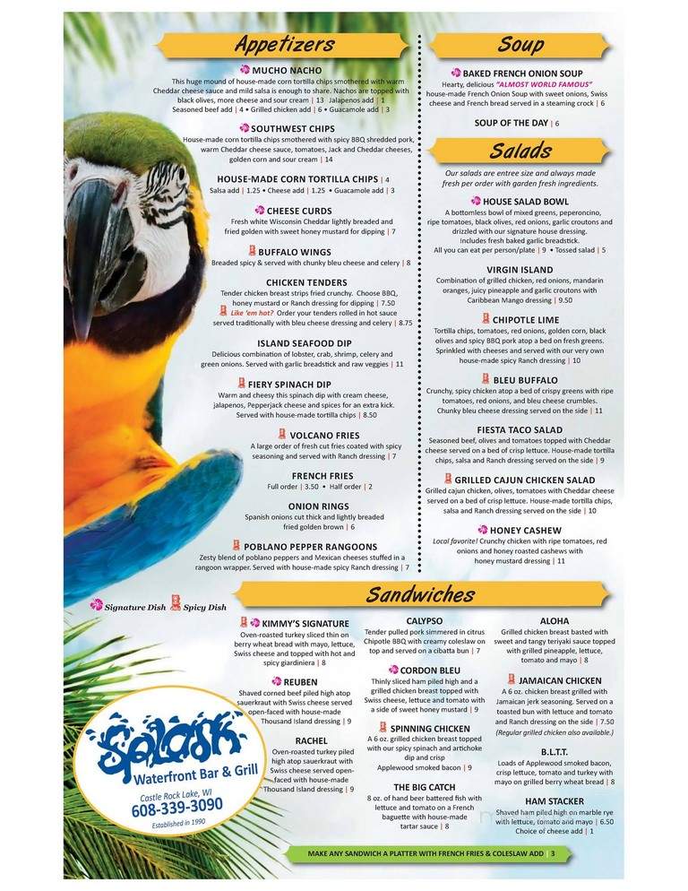Splash Waterfront Bar & Grill - Friendship, WI menu_pic