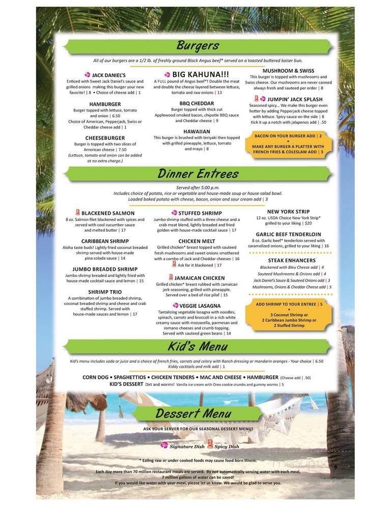 Splash Waterfront Bar & Grill - Friendship, WI menu_pic