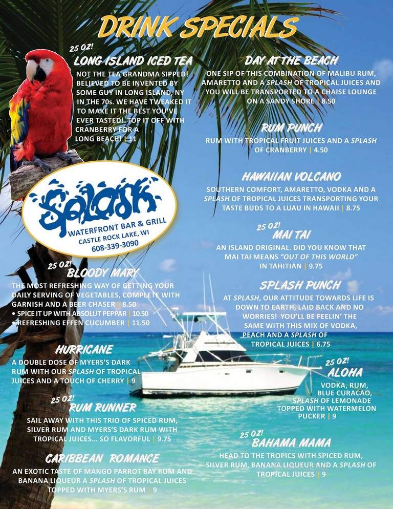 Splash Waterfront Bar & Grill - Friendship, WI menu_pic