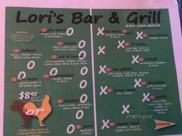 Lori's Bar & Grill - Oakfield, WI menu_pic