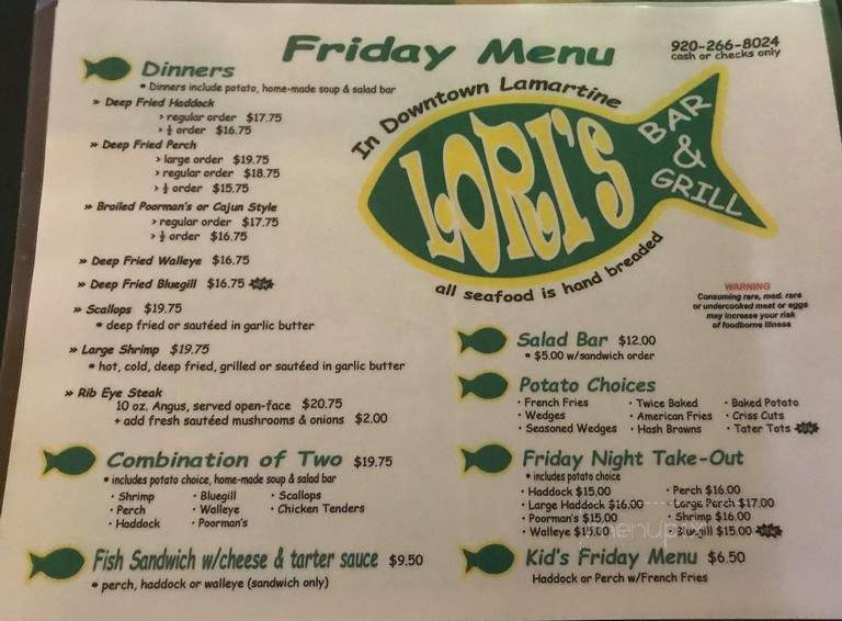 Lori's Bar & Grill - Oakfield, WI menu_pic