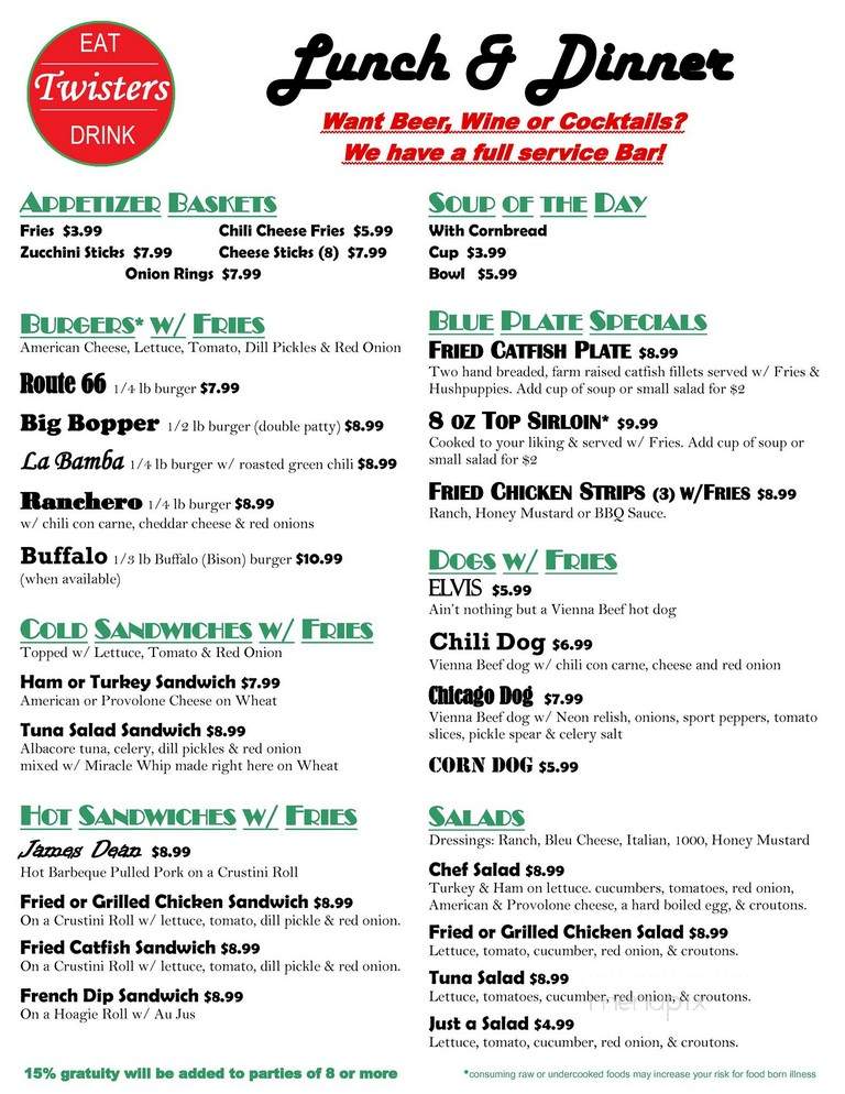 Twisters & the Route 66 Cafe - Williams, AZ menu_pic