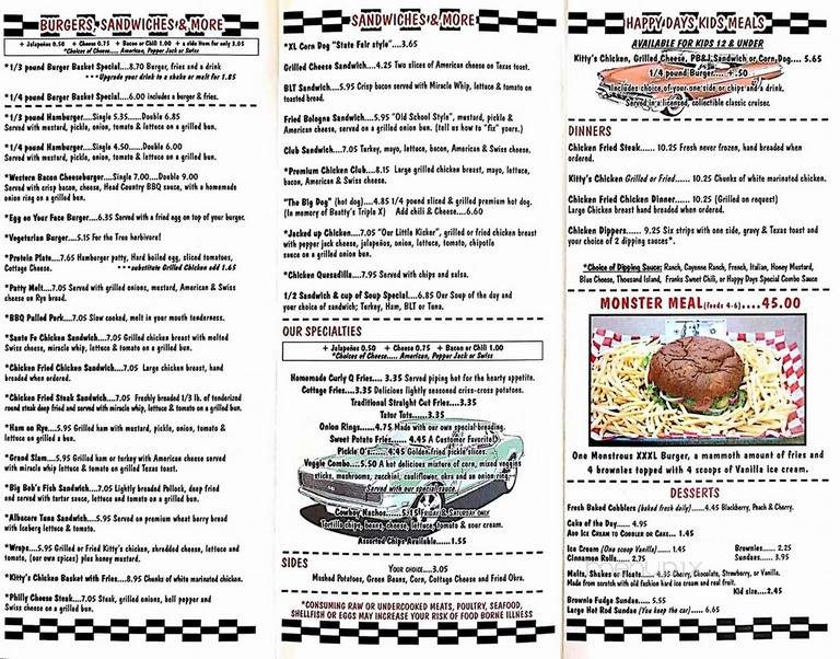 Happy Days Cafe - Ponca City, OK menu_pic