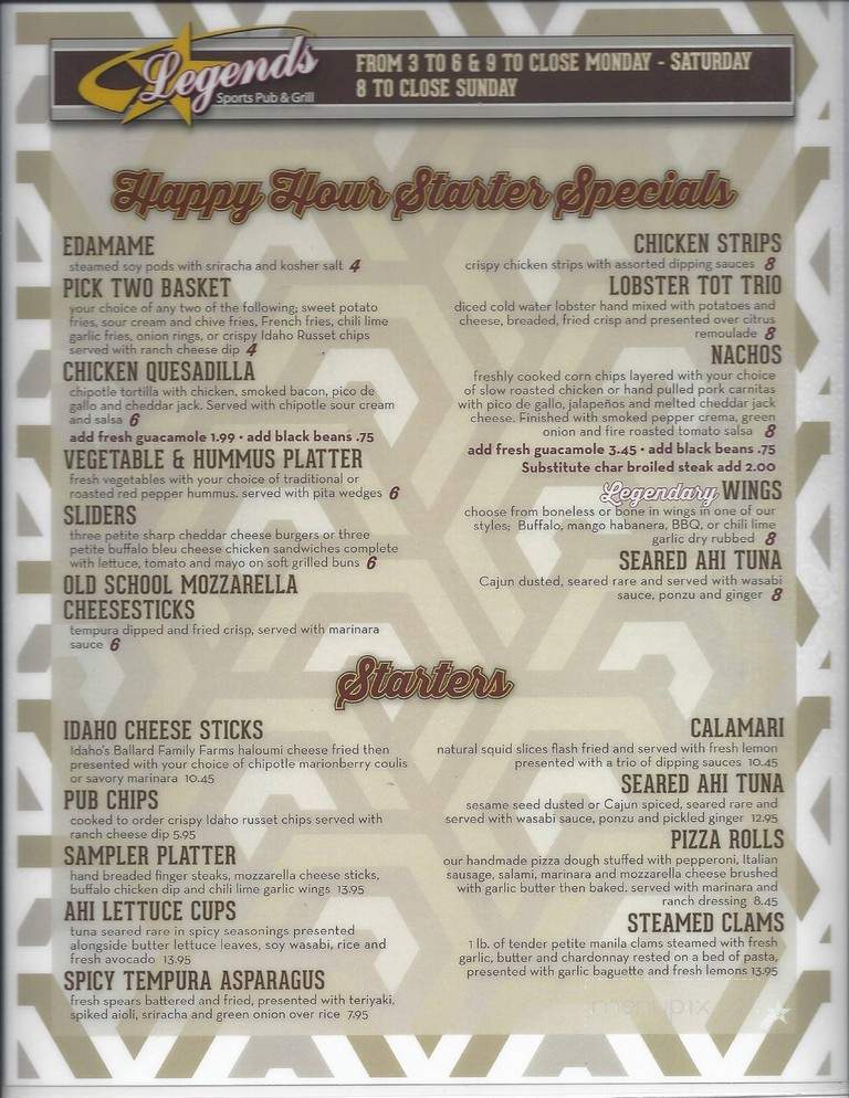 Legends Sports Pub & Grill - Boise, ID menu_pic