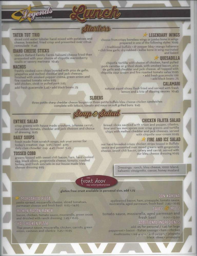 Legends Sports Pub & Grill - Boise, ID menu_pic