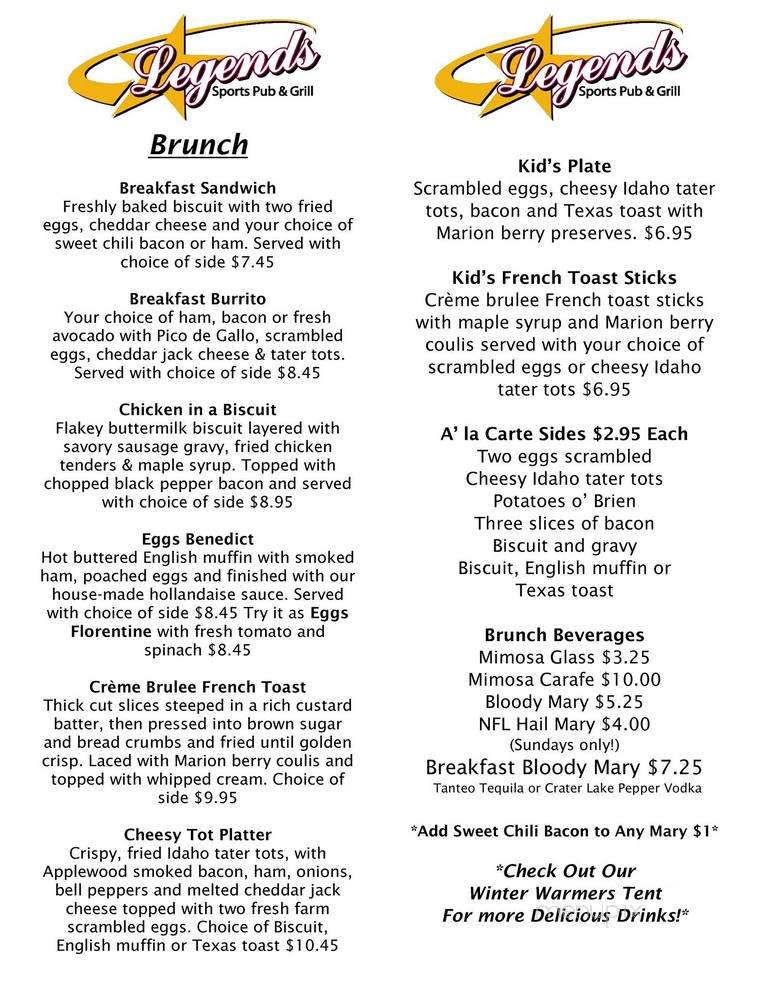 Legends Sports Pub & Grill - Boise, ID menu_pic