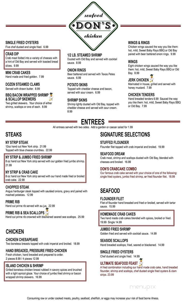 Don's Seafood and Chicken House and Don's Pirates Pub - Pocomoke City, MD menu_pic