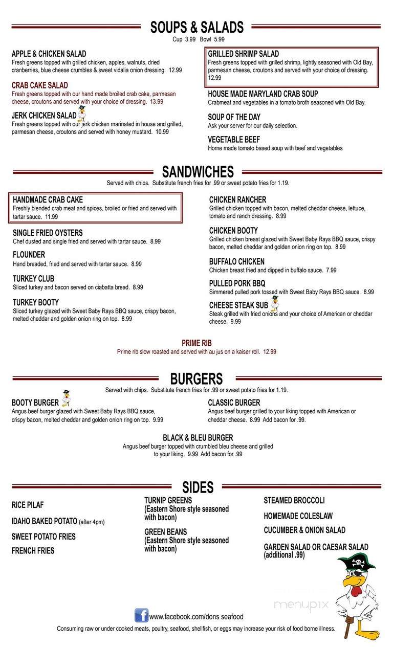 Don's Seafood and Chicken House and Don's Pirates Pub - Pocomoke City, MD menu_pic