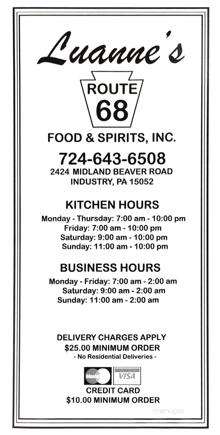 Luanne's Route 68 - Industry, PA menu_pic