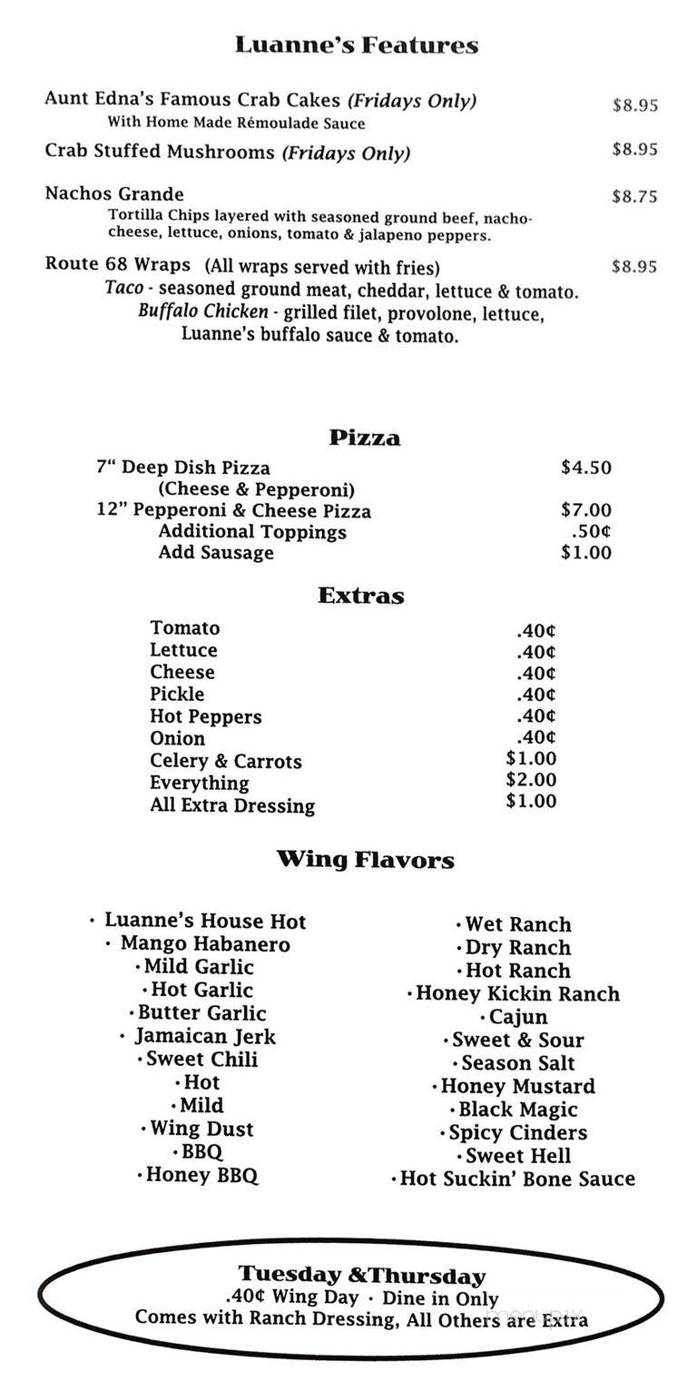 Luanne's Route 68 - Industry, PA menu_pic