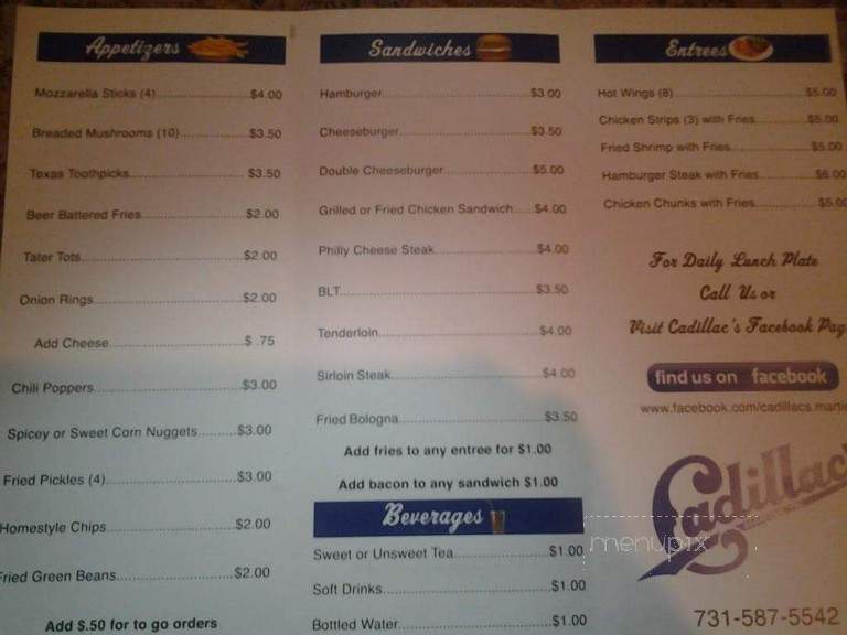 Cadillac - Martin, TN menu_pic