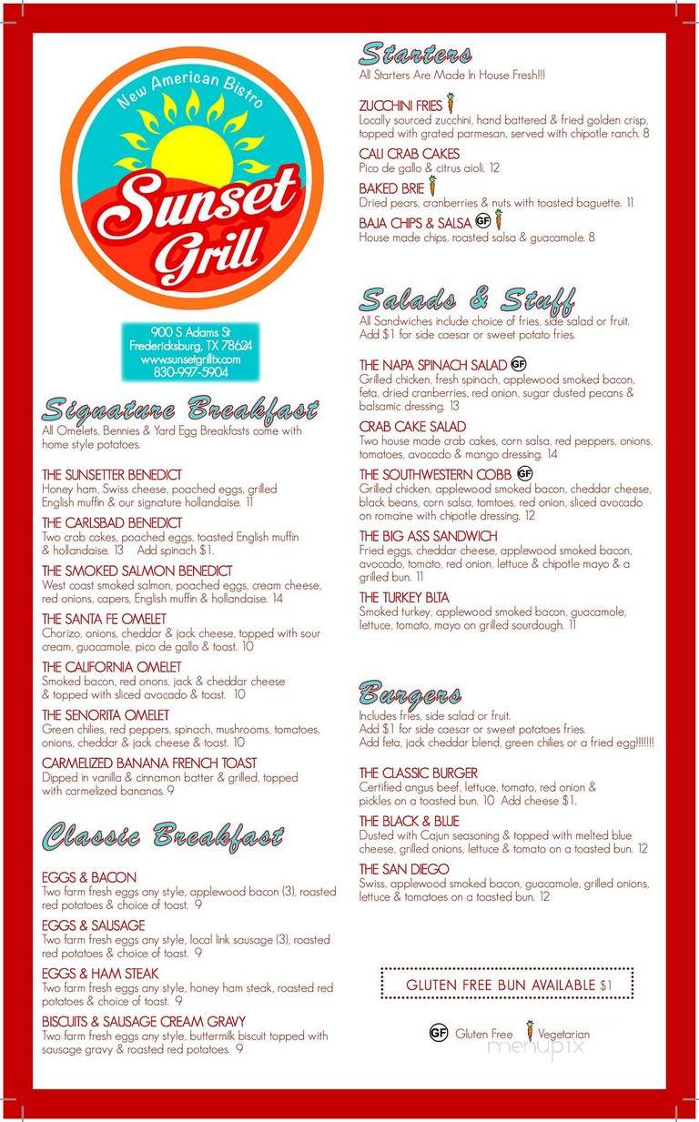 Sunset Grill - Fredericksburg, TX menu_pic