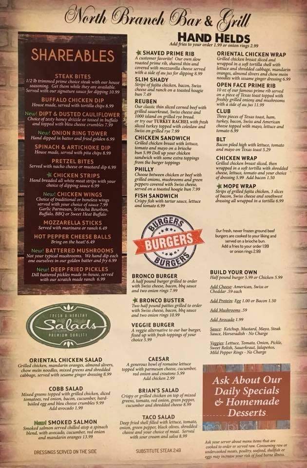 North Branch Bar & Grill - North Branch, MI menu_pic