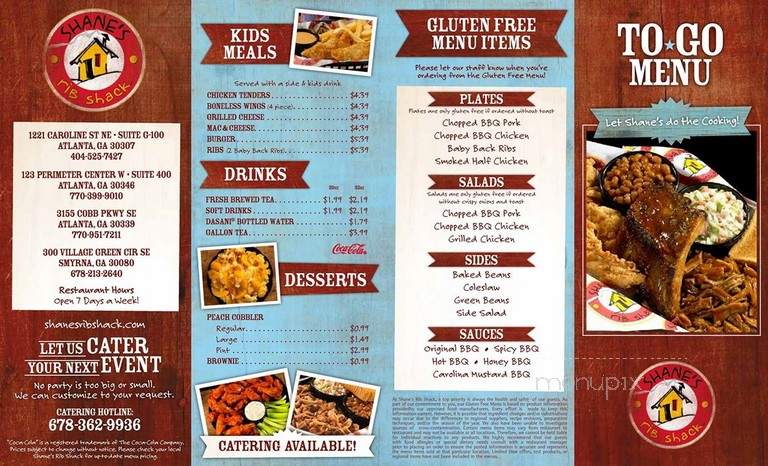 Shane's Rib Shack - Dunwoody, GA menu_pic