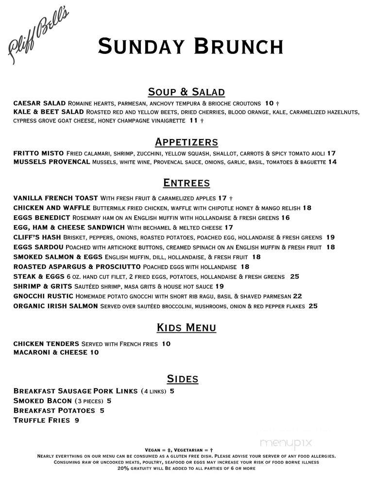 Cliff Bell's - Detroit, MI menu_pic