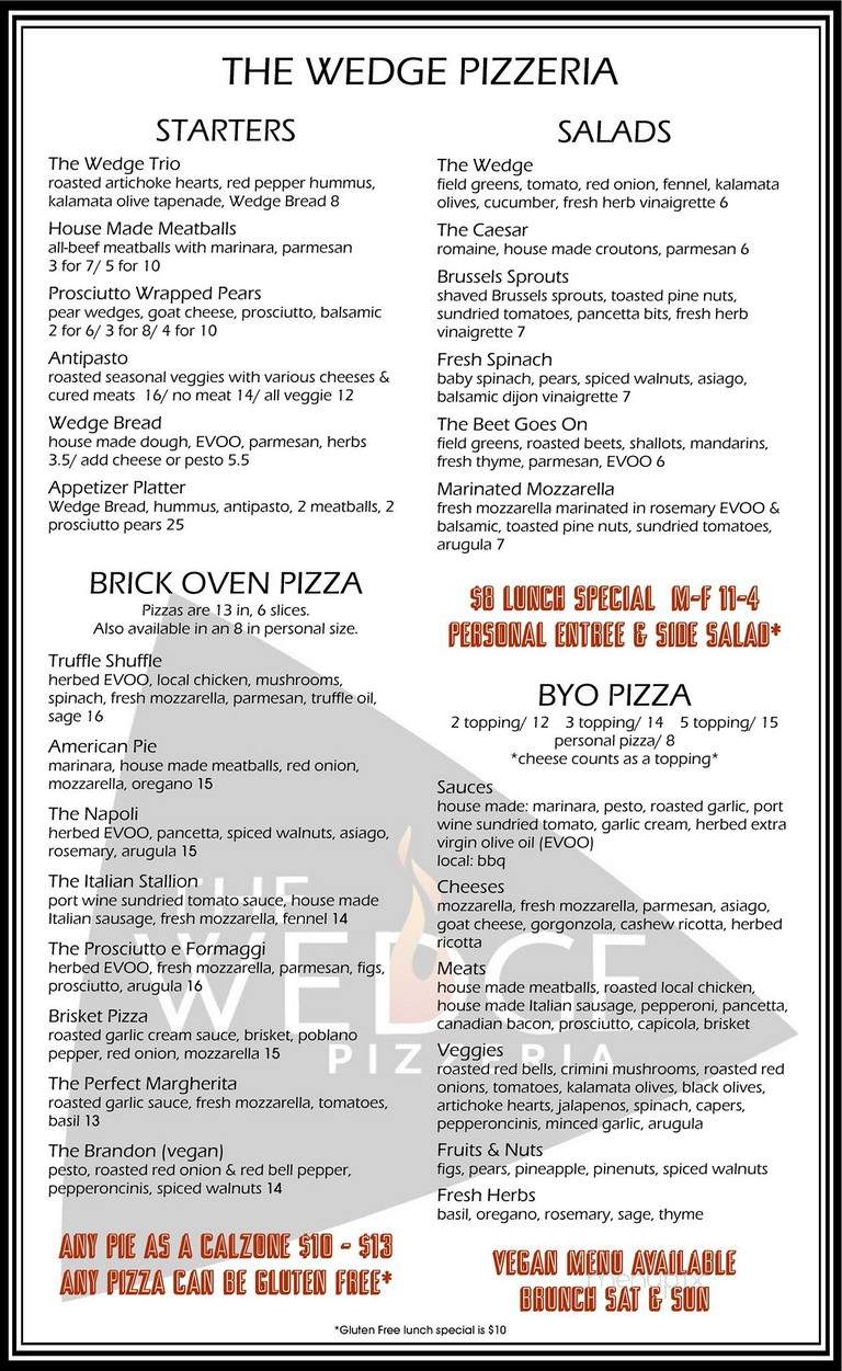 Menu Of The Wedge Pizzeria In Deep Deuce In Oklahoma City Ok
