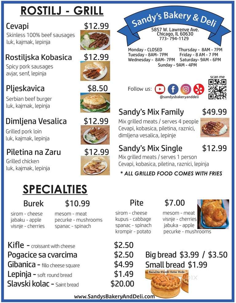Sandy's Bakery & Deli - Chicago, IL menu_pic