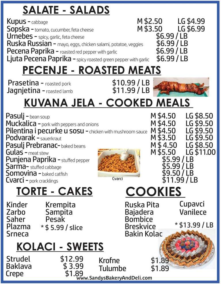Sandy's Bakery & Deli - Chicago, IL menu_pic