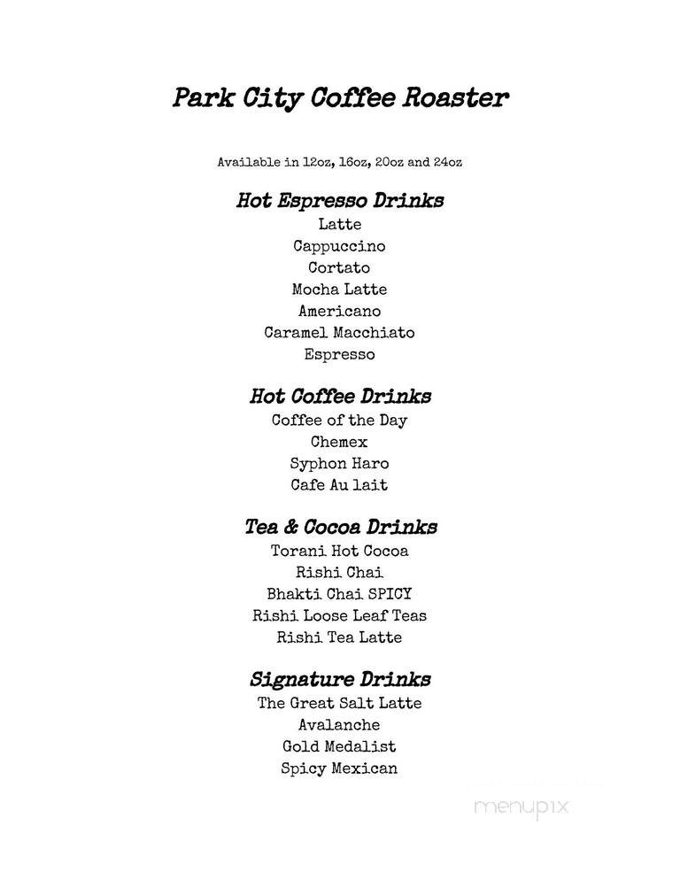 Park City Coffee Roaster - Park City, UT menu_pic