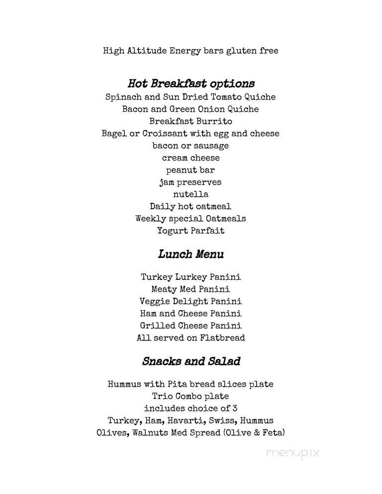 Park City Coffee Roaster - Park City, UT menu_pic