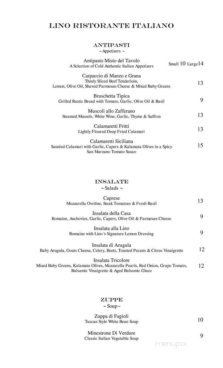 Lino Ristorante Italiano - Sheboygan, WI menu_pic