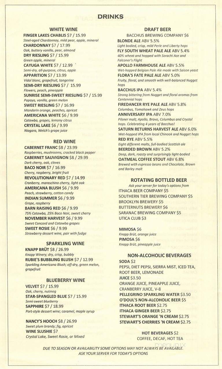 The Crystal Lake Cafe - Interlaken, NY menu_pic