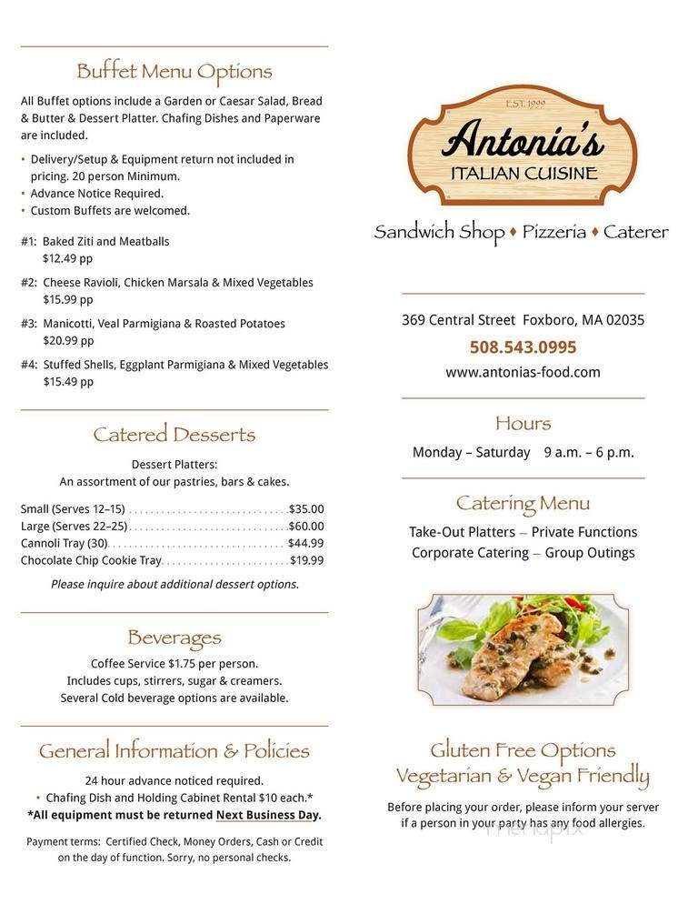 Antonia's Deli - Foxborough, MA menu_pic