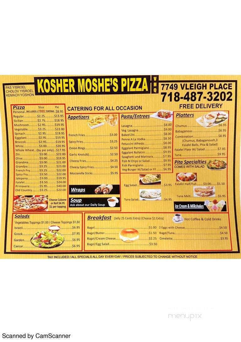 Moshe's Kosher Pizza - Fresh Meadows, NY menu_pic