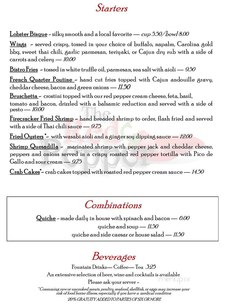 The Red Pepper Cafe - Aiken, SC menu_pic