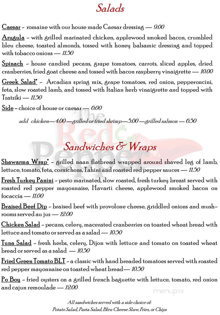 The Red Pepper Cafe - Aiken, SC menu_pic