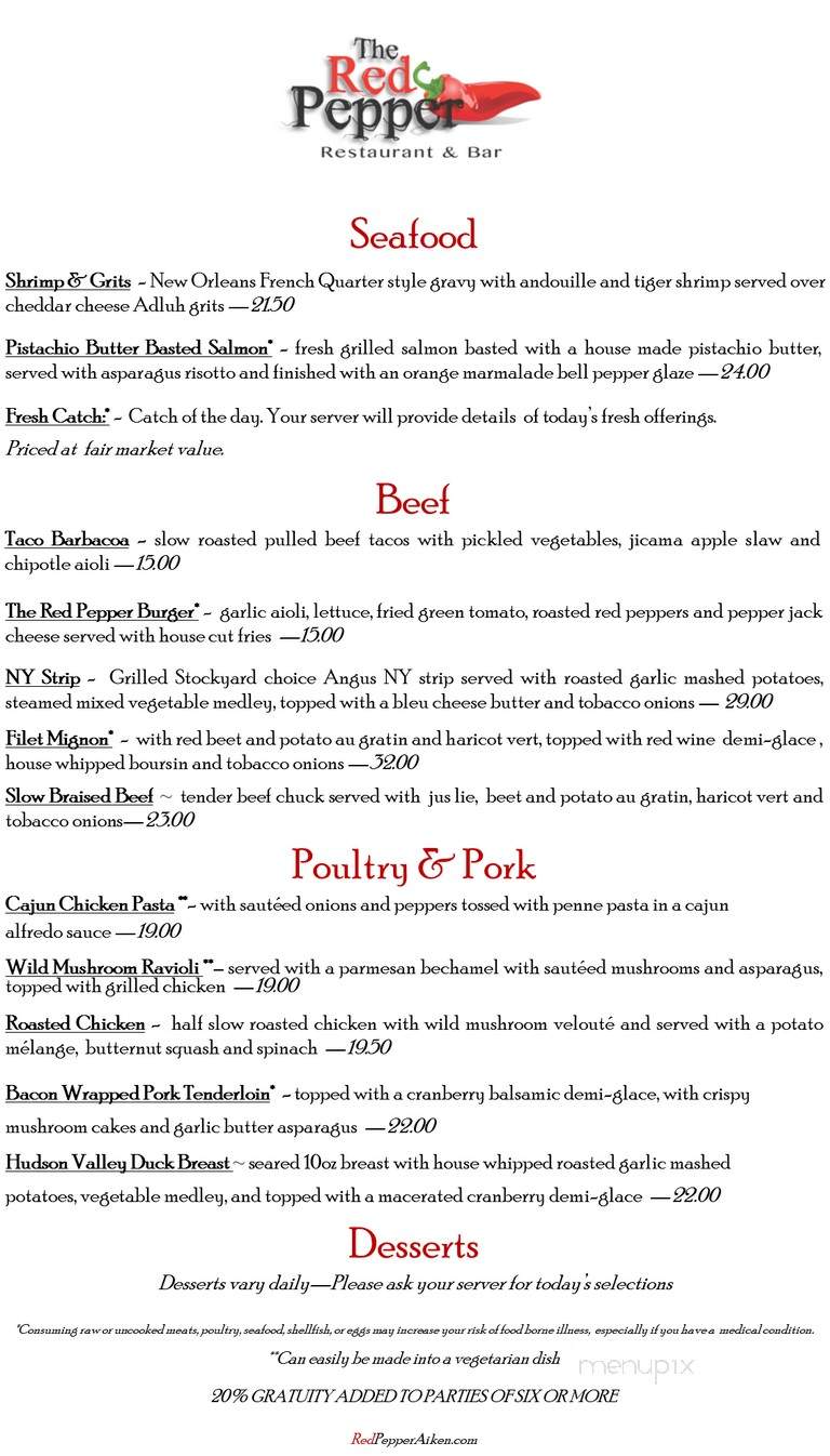 The Red Pepper Cafe - Aiken, SC menu_pic