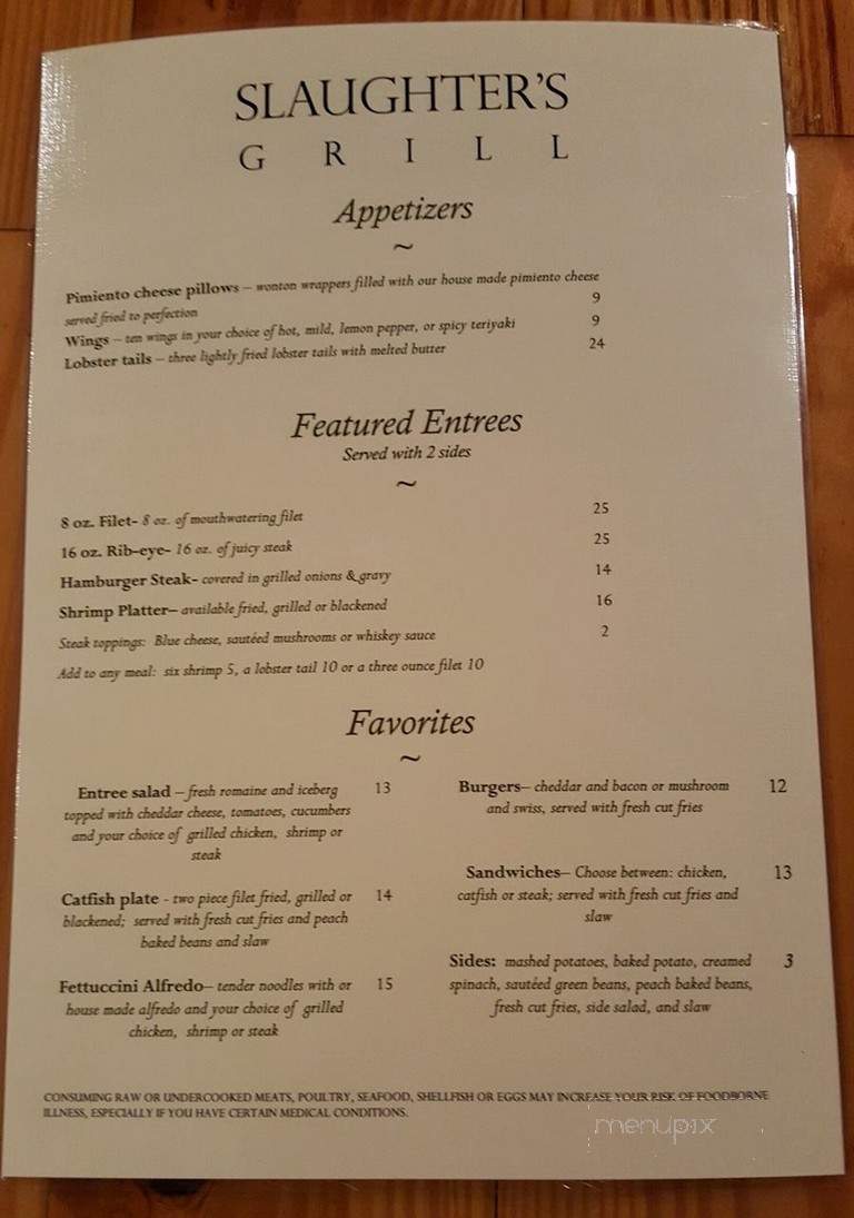 Slaughter's Country Store - Shiloh, GA menu_pic